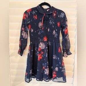 Abercrombie & Fitch Navy Floral Long-Sleeve Collared Dress